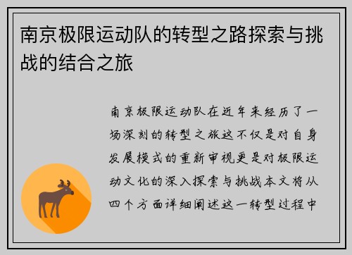 南京极限运动队的转型之路探索与挑战的结合之旅
